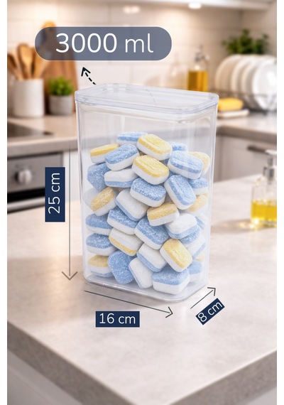Bulaşık Makinası Tablet Deterjanlık Vakum Kapak 2900ml Şeffaf