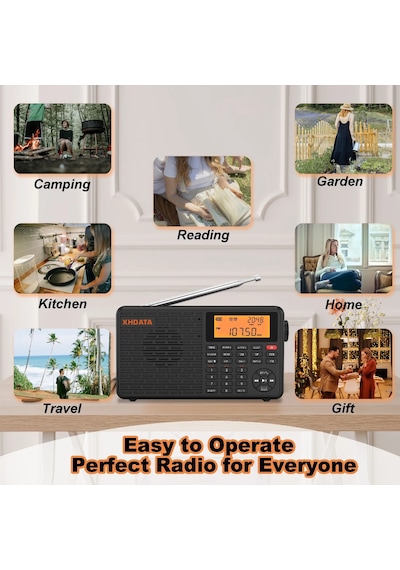 Xhdata D-109 Stereo Dijital Taşınabilir Radyo Am Sw Mw Fm Radyo Bluetooth D-109
