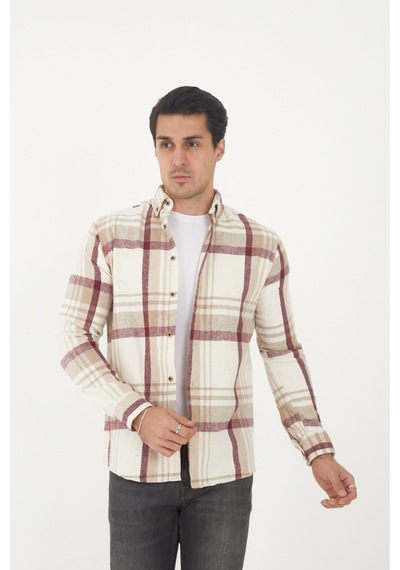 Mcz Giyim Bej Renk Uzun Kollu Slim Fit Erkek Oduncu Gömleği