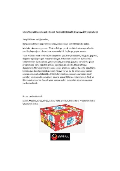 1. Sınıf Yuva Hikaye Sepeti Seti - 80 Kitap Takım- Coral Dağıtım