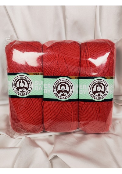 Super Baby Kırmızı El Örgü İpi Art No:1758 Nm:3.4 100gr. 340mt. 3 Adet - Renk: 144