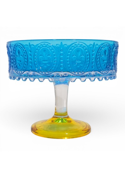 Sudedi Home Renkli Kabartma Desenli Cam Ayaklı Sunum Standı 19 Cm Çok Renkli