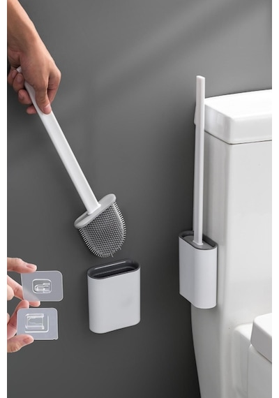 2li Set Beyaz Ve Siyah Renk Silikon Tuvalet Fırçası Set Bükülebilir Pratik Silikon Wc Klozet Fırçası