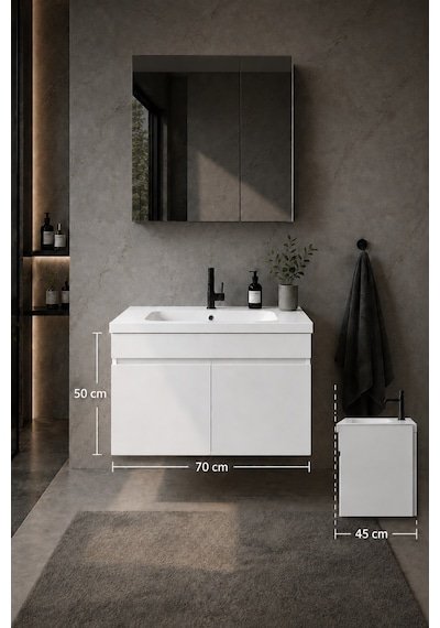 Kale Serisi Banyo Dolabı Seti Parlak Beyaz Banyo Alt Dolap - Aynalı Üst Dolap Cerastyle Elite Lavabolu, Lavabo-aynalı Üst Dolap Dahil Kale Serisi Banyo Dolabı Seti Parlak Beyaz Banyo Alt Dolap - Aynalı Üst Dolap Cerastyle Elite Lavabolu, Lavabo-aynalı Üst Dolap Dahil