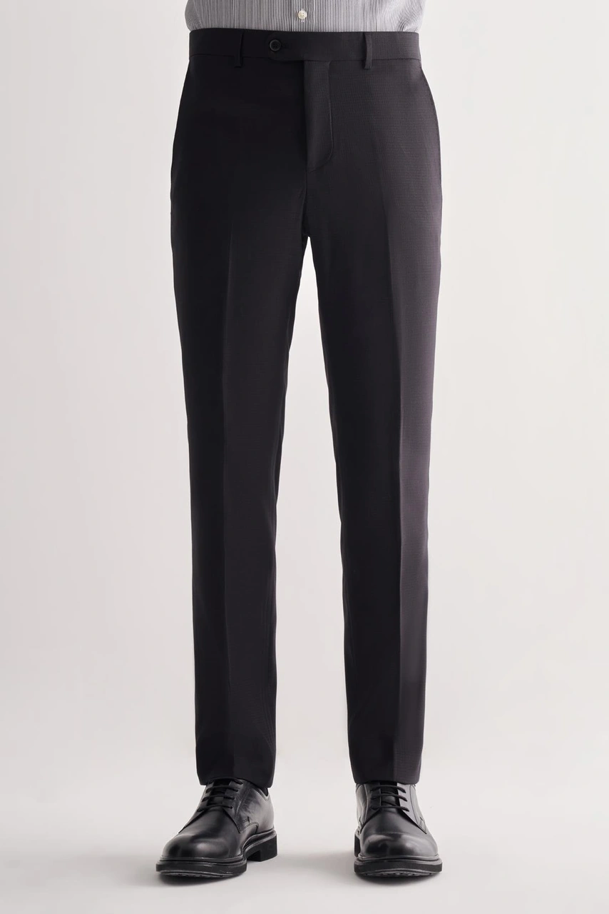 İmza Siyah Yan Cep Açık Paça Kendinden Desenli Slim Fit Esnek Pantolon 1003255151 Siyah