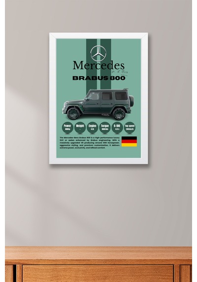 Mercedes Brabus 800 Premium Spor Araba Tablosu - Teknik Özellikli Otomobil Sever Duvar Dekoru Beyaz