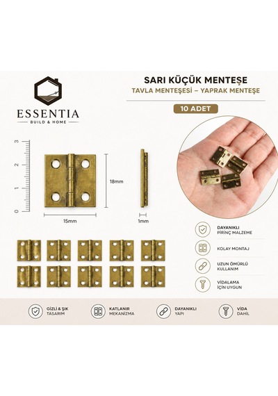 Sarı Küçük Menteşe Tavla Ve Ahşap Kutu İçin Yaprak Menteşe 10 Adet gold