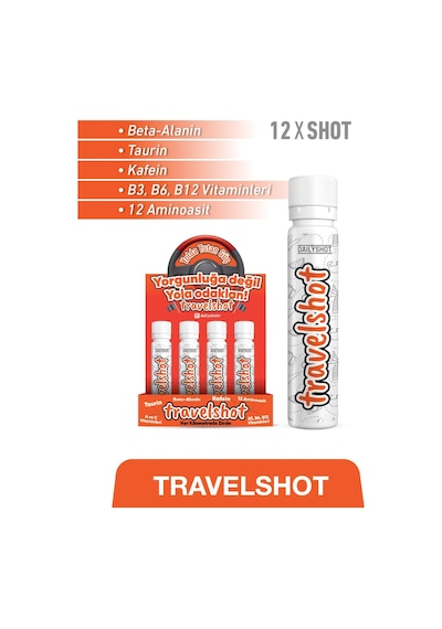 Travelshot Taurin, Kafein, Beta-alanin İçeren Gıda Takviyesi 12 Shot