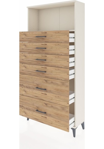 Arges Dolap Tek Raflı 6 Çekmeceli 88x30x182 Aytaşı-çam Aytaşı
