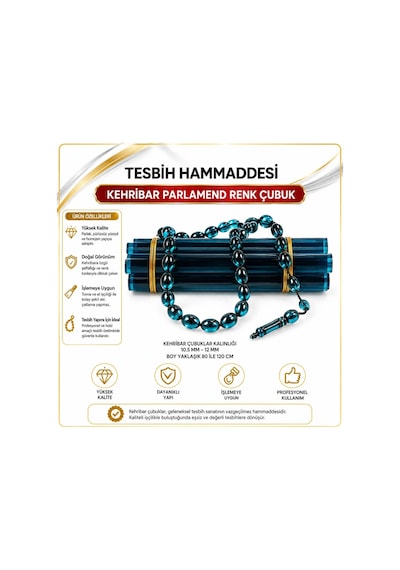 Tesbih Hammaddesi Kehribar Sıkma Çubuk Mavi Renk