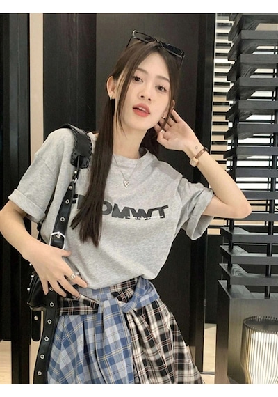 Fromwt T-shirt - Gri Baskılı Oversize Bisiklet Yaka Kısa Kol Gri