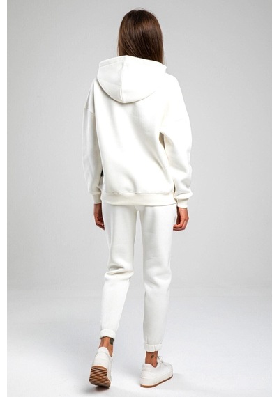 Düz Basic Eşofman Takımı Sweatshirt Jogger - Beyaz Oversize Şardonlu Kapüşonlu Beyaz