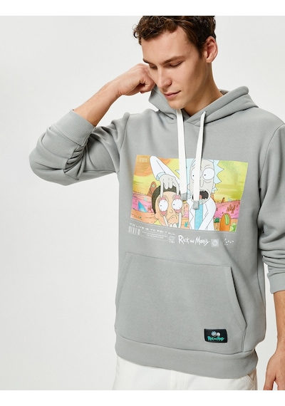 Koton Rick And Morty Hoodie Kanguru Cepli Lisanslı Baskılı Gri 4wam70331mk Gri