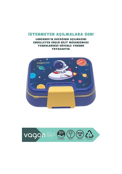 Bento 1030ml Lunchbox Tek Katlı 3 Bölmeli Pp Plastik Sefer Tası Yemek Kutusu Lacivert Çok Renkli