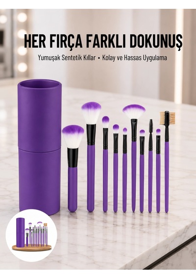 12 Parça Profesyonel Makyaj Fırçası Far Fırçası Allık Fırçası Yumuşak Kıllı 40501351