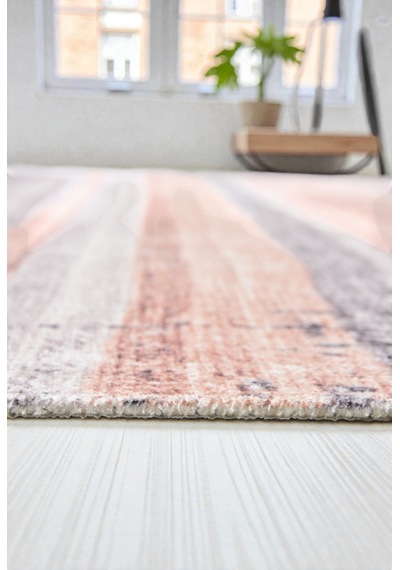 Outdoor & Indoor Kilim Bej Gri Çizgili Minimal Tasarım Kaymaz Taban Bej Bej