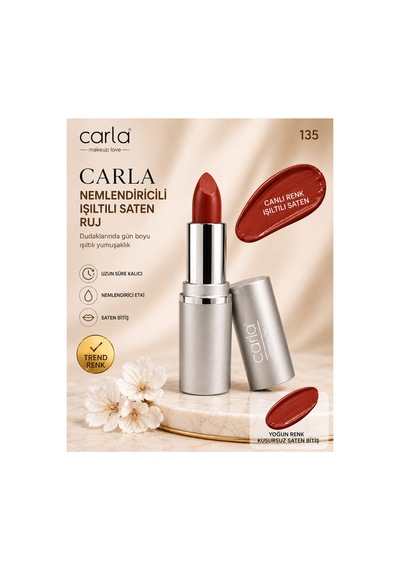Nemlendiricili Işıltılı Saten Bitişli Ruj Lumicare Lipstick No: 135 Kırmızı