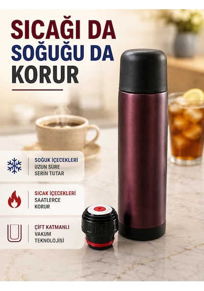 Paslanmaz Çelik Vakumlu Termos Sıcak Ve Soğuk İçecek Termosu Najmaddin Çok Renkli