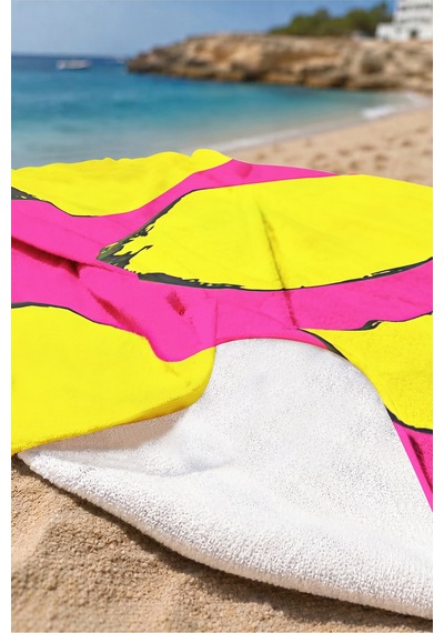 Limon Temalı Fuşya Sarı Plaj Havlusu - Tropikal Pop Art Havuz Deniz Hızlı Kuruyan Mikrofiber Havlu Çok Renkli