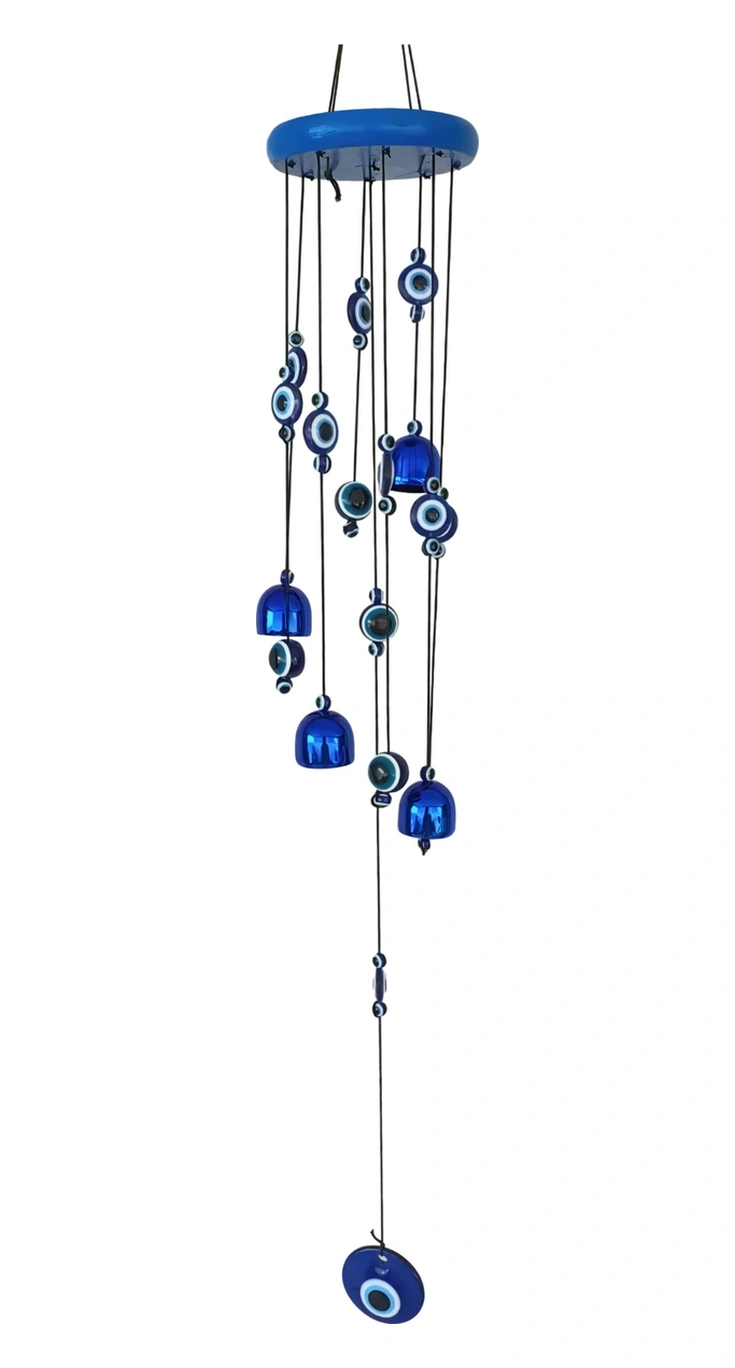 Feng Shui Nazar Boncuğu Rüzgar Çanı Metal Kötü Göze Karşı Dış Mekan Dekoratif Bahçe Kapı Süsü 80 Cm. 60  Cm
