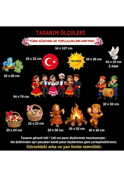 Türk Dünyası Ve Toplulukları Haftası Nevruz Bahar Bayramı Panosu Figür Seti Hazır Kesim 7