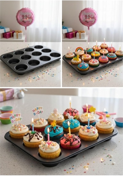 12 Li Muffin Kek Kalıbı Dayanıklı, Çok Amaçlı Fırın Kalıbı Belirtilmemiş Siyah Diğer