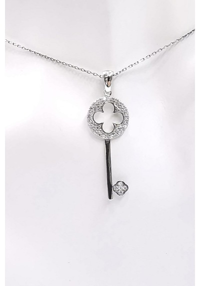 Omar Silver Kadın Dört Yapraklı Yonca Anahtar Model Zirkon Taşlı (513866795)