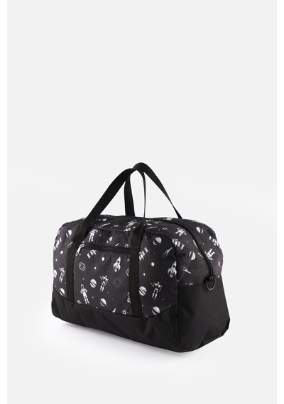 İcone Bag Baskılı Spor Çanta, Cepli Spor Çanta, Fermuarlı Detaylı Çocuk Spor Çanta, Siyah