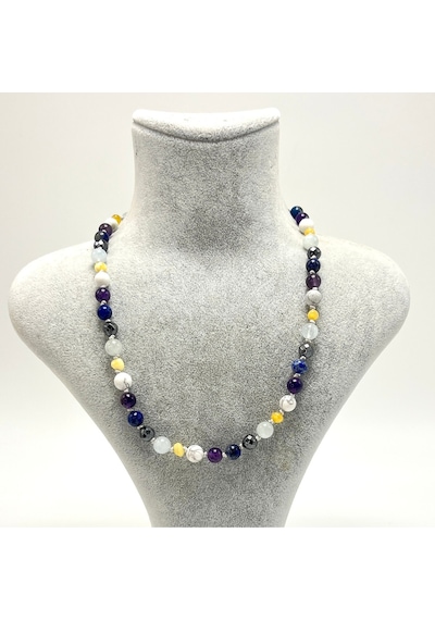 Sertifikalı Doğal Taş Bebek Kolyesi Havlit Ametist Lapis Hematit Akuamarin Kehribar - 38 Cm Çok Renkli