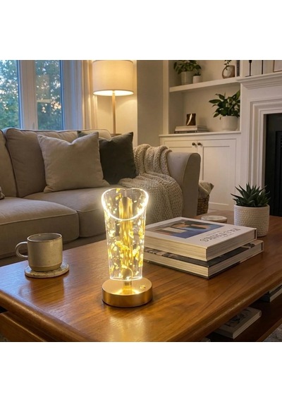 Açık Silindirik Kristal Altın Toz Model Led Masa Lambası Gold Tabanlı, Dokunmatik, 3 Renk Işık Modlu, Şarjlı Modern Dekoratif Gece Lambası Beyaz
