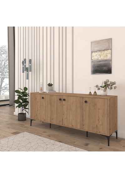 Eylül Modern Raflı Konsol Ofis Salon 180 Cm Sepet Açık Ceviz