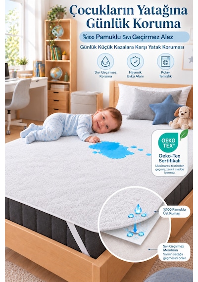 Sıvı Su Geçirmez %100 Pamuklu Ped Köşe Lastikli Alez Bebek Yatak Koruyucu Park Beşik Kreş Anaokulu 80x160