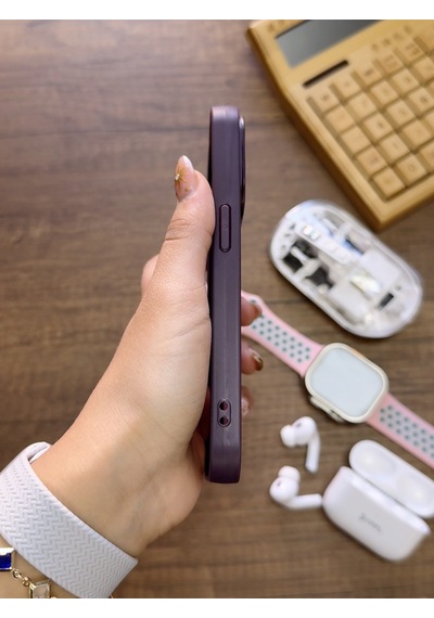 Apple iPhone 14 Uyumlu Premium Deri Dokulu Darbelere Karşı Dayanıklı Nazal Silikon Kılıf Mor