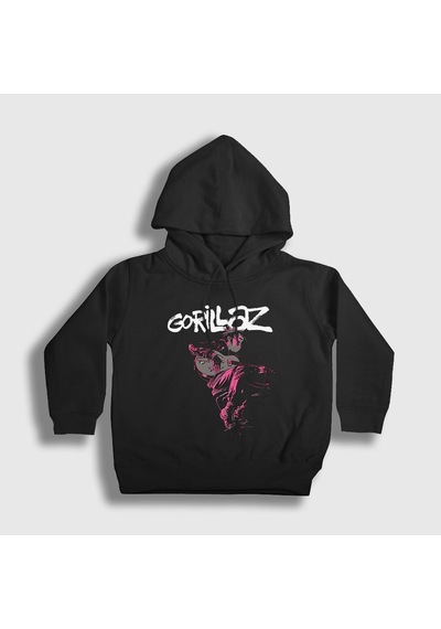 Presmono Unisex Çocuk Hollow Gorillaz Kapüşonlu Sweatshirt Siyah