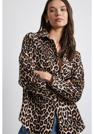 Never More Leopar Desenli Poplin Gömlek Bej Bej