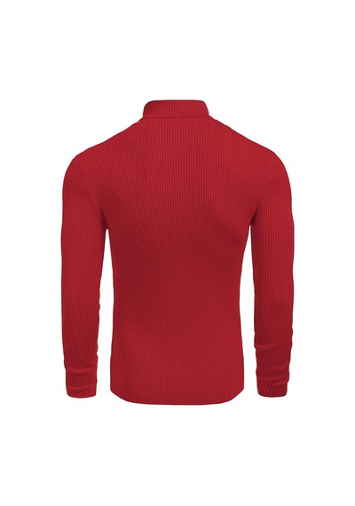 Polızeı Erkek Slim Fit Boğazlı Triko Kazak Esnek Dokulu Kırmızı