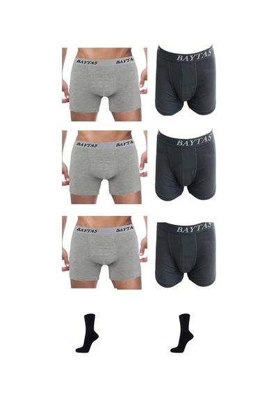 Qulat Baytaş Erkek Likralı Boxer 6'lı Paket Karışık Renk 2 Adet Çorap 001