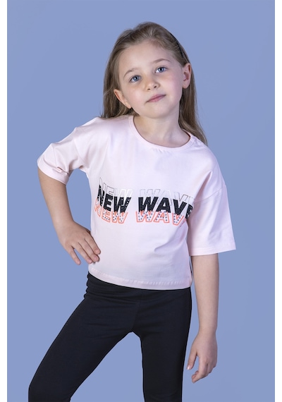 Toontoy Kids Toontoy Kız Çocuk New Wave Baskılı Taş İşlemeli Tişört Pudra