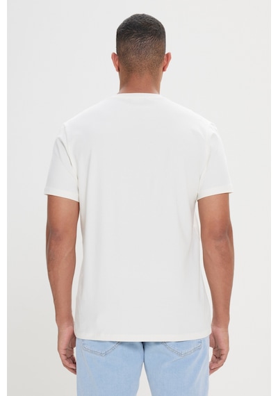 AC&Co / Altınyıldız Classics Erkek Beyaz Slim Fit Dar Kesim Pamuklu Esnek Baskılı Bisiklet Yaka Tişört -  Beyaz