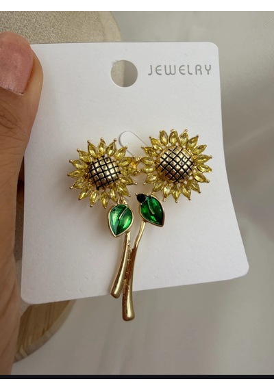 Yaprak Detaylı Ayçiçeği Gold Yaka İğnesi Broş Gold,