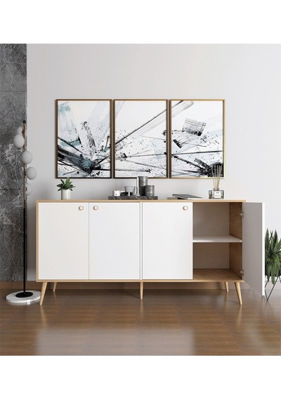 Floradesign Sarissa Konsol / Konsol / Çok Amaçlı Dolap 160 Cm Beyaz+meşe