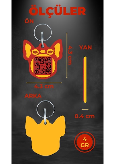 Petjoo 7.Hook Sarı-Kırmızı Qr'lı Köpek Künyesi