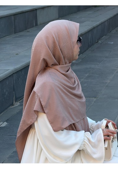 Qalortex Scarf Premium Jakarlı Sare Büyük Boy Eşarp - Pudra