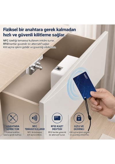Akıllı Çekmece Kilidi Elektronik Görünmez Dolap Kilidi Rfıd Kilit V2 Beyaz