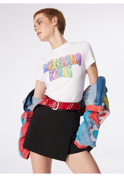Moschino Jeans Beyaz Kadın Yuvarlak Yaka Baskılı T-shirt 241k1a0708