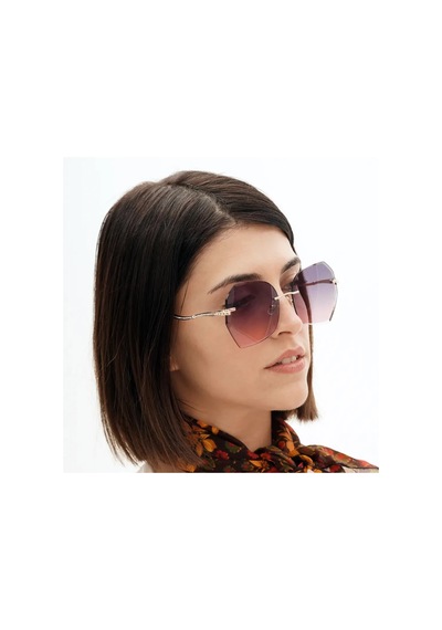 Nina Gri Pembe Kristal Kadın Güneş Gözlüğü Çerçevesiz