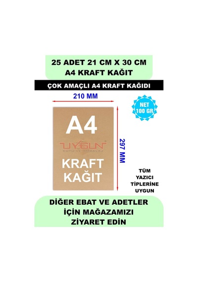 25 Adet A4 Kraft Kağıt 21x30 100 Gr. Yazıcı Uyumlu, Vintage Resim Kağıdı, Çocuk Etkinlik Kağıdı