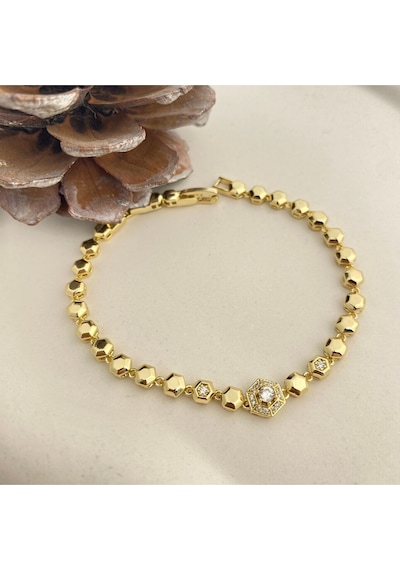Petek Bileklik Altıgen Suyolu Kadın Bileklik Kararmaz Xuping Vip Seri 14 Ayar 19cm Gold