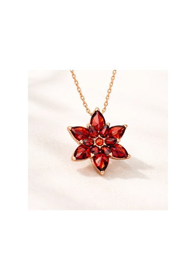 Gümüş Rose Kırmızı Lotus Çiçeği Kolye Çok Renkli Çok Renkli