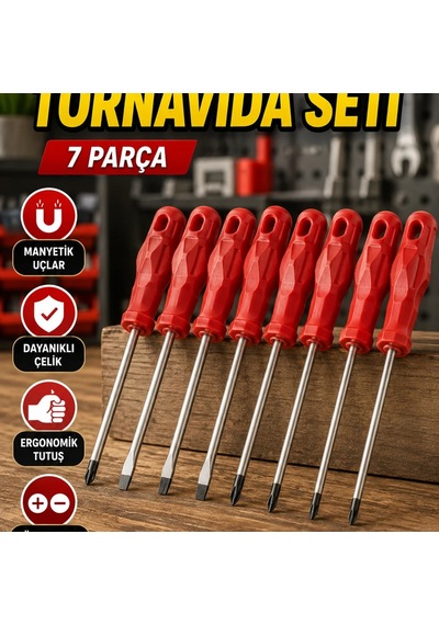 Manyetik Uçlu 7 Parça Tornavida Seti Düz Ve Yıldız Çelik Uçlar